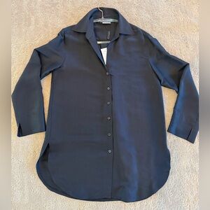Jaeger Black Silk Button Down Blouse Minimalist Luxury Shirt NWOT